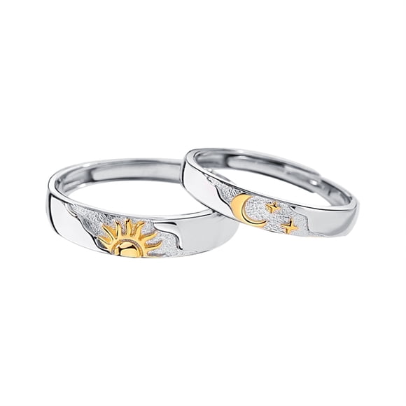 Anillos pareja sol y luna ajustable plata 925