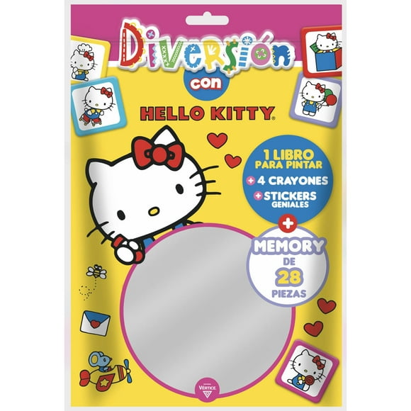 Libro para Colorear + 4 crayones + memory piezas hello kitty, 1 un