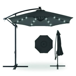 Quitasol Terraza 360° 3X3 Mt Panel Solar Luz Led Grafito Vincenzi