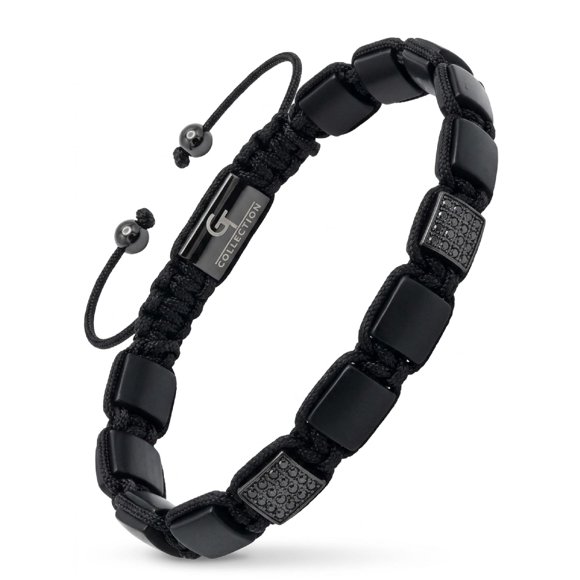 Pulsera GT collection para hombre de cuentas planas de ónix negro mate (18,5-23 cm)