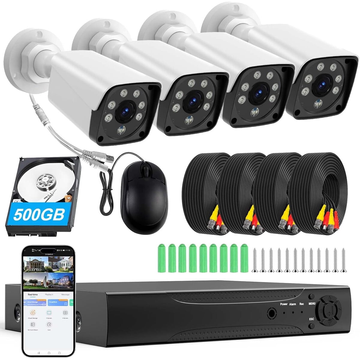 Kit Dvr Ktktve H.265 4 Camaras 1080p 500gb Ia Vehaculo