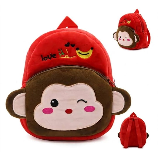 Mochila Infantil De Peluche De Monito Rojo