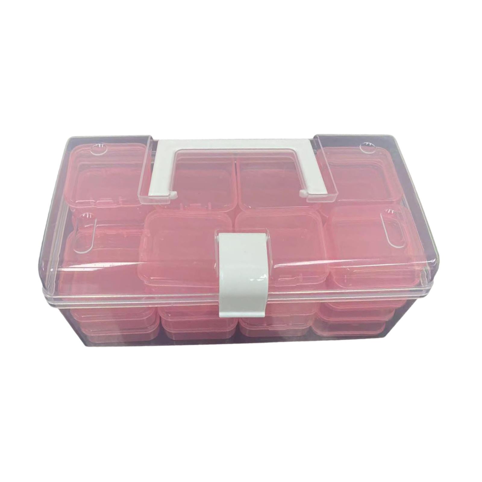 Ioensy - Caja Organizadora De Plástico Transparente Con 32 Rejillas Vacía Para Anillos, Adornos Para Uñas, Dijes, Color Rosa