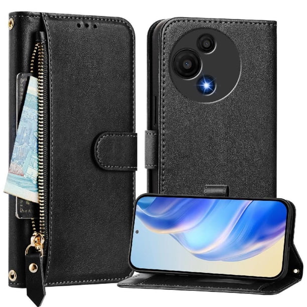 FOXDOCK Funda Tipo Cartera para Samsung Galaxy M36 5G Cuero PU con Cremallera y Correa de Muñeca, Ranuras para Tarjetas, Soporte Plegable, Cierre Magnético