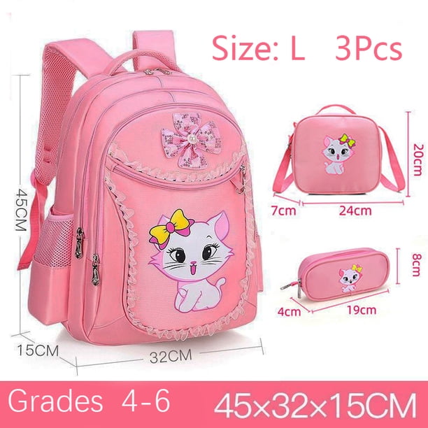 3Pcs Children Backpack+Lunch Bag+Pencil Case Cute Cat Kid School Bag Backpack Girl Student Teenagers Waterproof Primary Bookbag