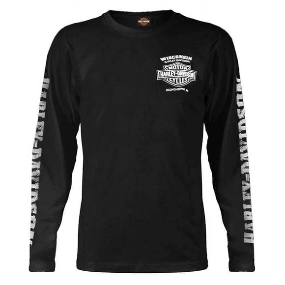 Camisa Harley-Davidson negra de manga larga con gráfico de calavera y águila