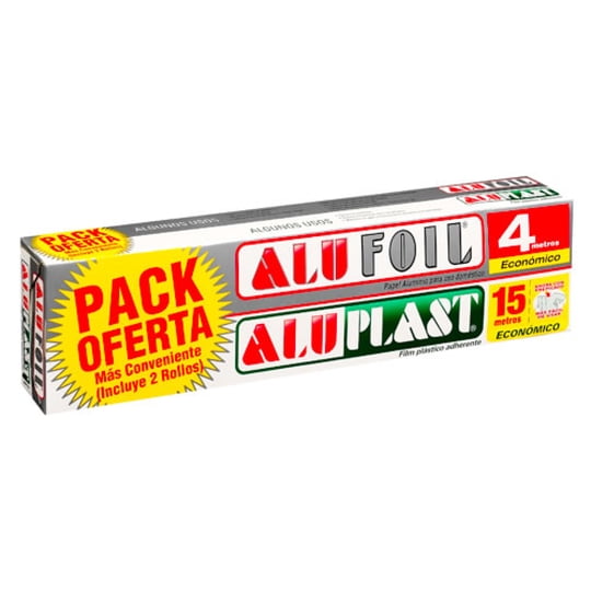 Pack Papel Film Plástico Y Papel Aluminio 15 Y 4 Metros Sin Corte 1 Un Alufoil