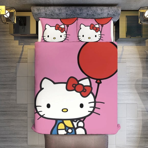 Hello Kitty 3 Piece Sets Full/Queen Size - Reversible Microfiber Quilts with Shams Soft Lightweight Bedspread Coverlet Comforter for All Season Bed Sheets