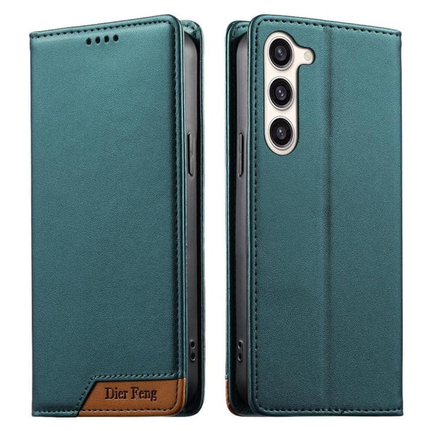 Funda Tipo Cartera de Cuero Sintético para Samsung Galaxy S23 Plus Bloqueo RFID, con Ranuras para Tarjetas y Bolsillo para Efectivo, Cierre Magnético Fuerte Verde