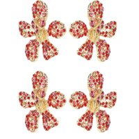 2 Pares De Pendientes Colgantes De Metal Con Forma De Flor De Aleación De Diamantes, Joyería Creativa, Accesorios Para Mujer