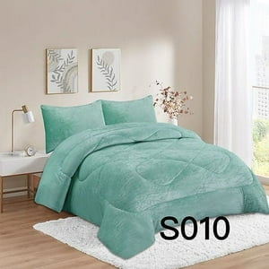 Aladdins Shop - Cobertor De Invierno De Plush Y Chiporro 2 Plazas Color Verde Menta