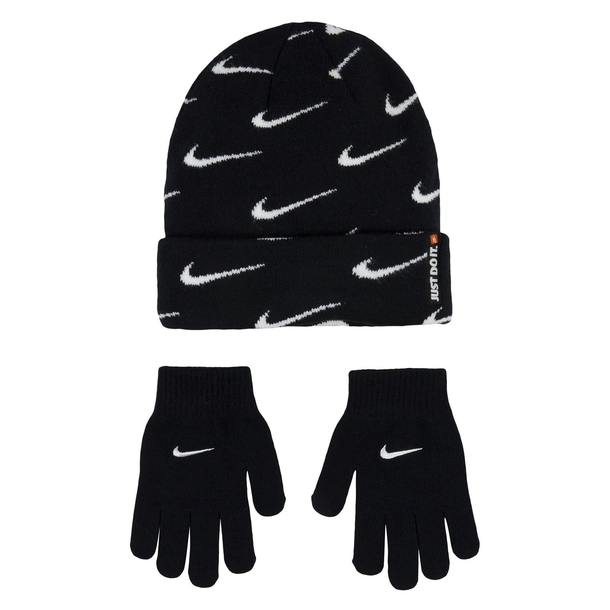 Conjunto De Gorro Y Guantes De Punto Para Niños Nike (8-20), Color Negro