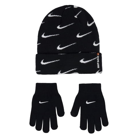 Conjunto De Gorro Y Guantes De Punto Para Niños Nike (8-20), Color Negro