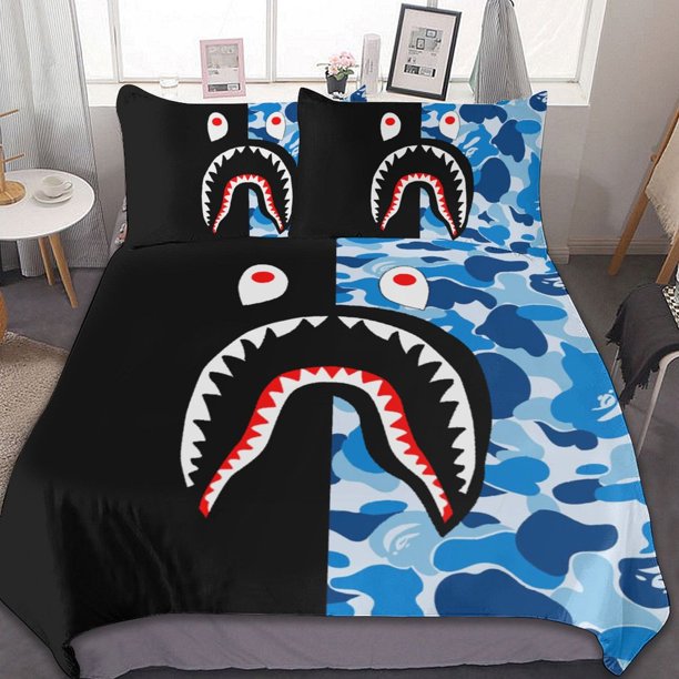 Bape Shark Camo 3-Piece Bedding Set Warm And Comfortable Soft Duvet Cover Bed Set for Boys Girls Kids Adult Bedroom All Season