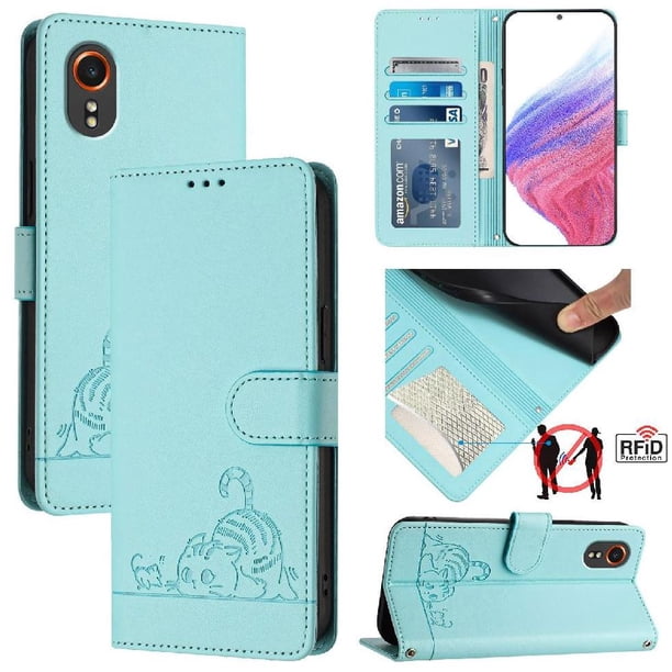 Funda tipo cartera FOXDOCK para Samsung Galaxy Xcover7 con soporte, ranuras, RFID, diseño de gato