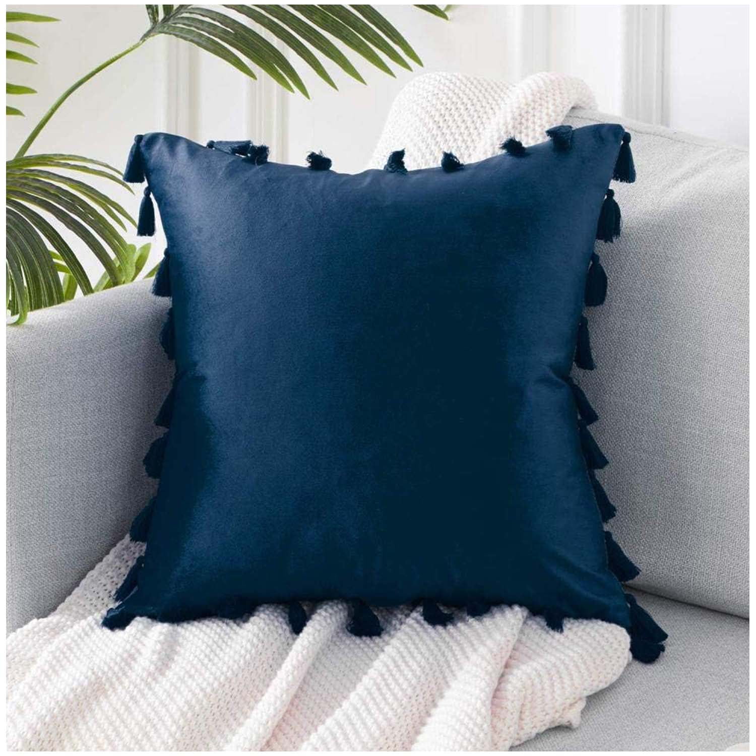 Wyj Hogar - Pack De 02 Fundas De Cojín De Terciopelo Con Flecos 45x45 Azul