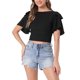thumbnail image 1 of INSPIRE CHIC Boho Tie Front Crop Tops para mujeres con mangas cortas acampanadas texturizadas, escote profundo en V, ropa de playa L Negro, 1 of 6