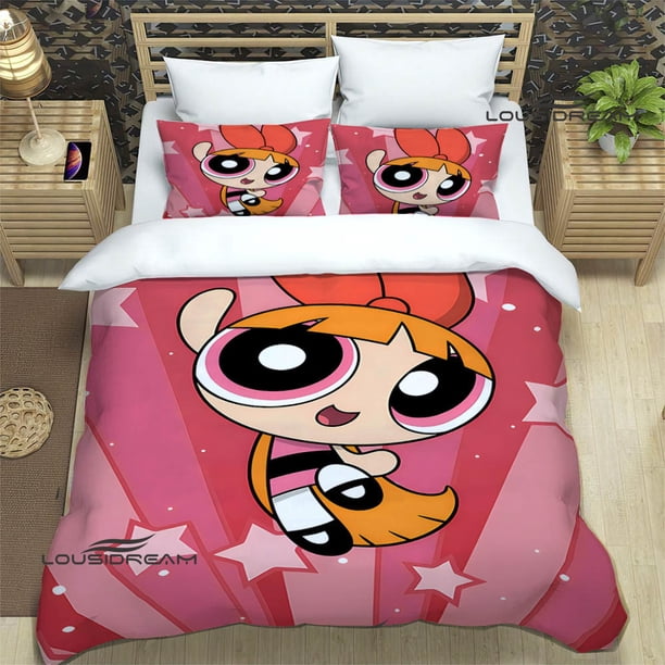 v1261 Bed Sheets P-Powerpuff-Girls Cartoon Bedding Sets exquisite bed supplies set duvet cover comforter set bedding set luxury birthday gift 3-Piece Bedding Set (1 Duvet Cover + 2 Pillow Shams) Bed S