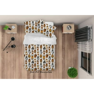 Milsleep - 3D Cartoon Animal Búho Oso Patrón Funda De Edredón Set Ropa De Cama Set Funda Nórdica