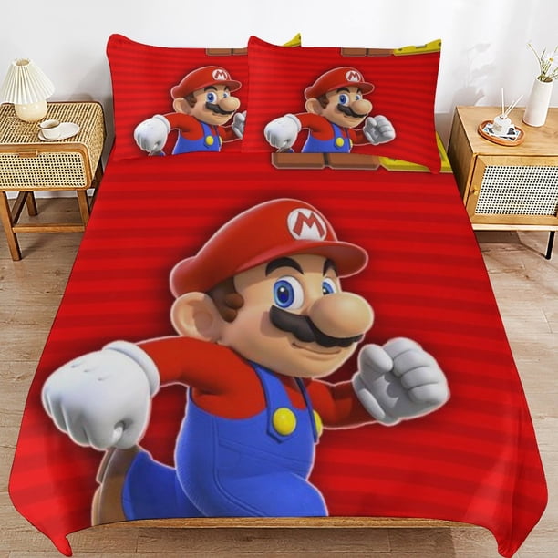 Super Mario 3-Piece Comforter Set for Bedroom Super Mario Bedding Set for Kids Adults Soft Microfiber Duvet Cover Set with Zipper Closure