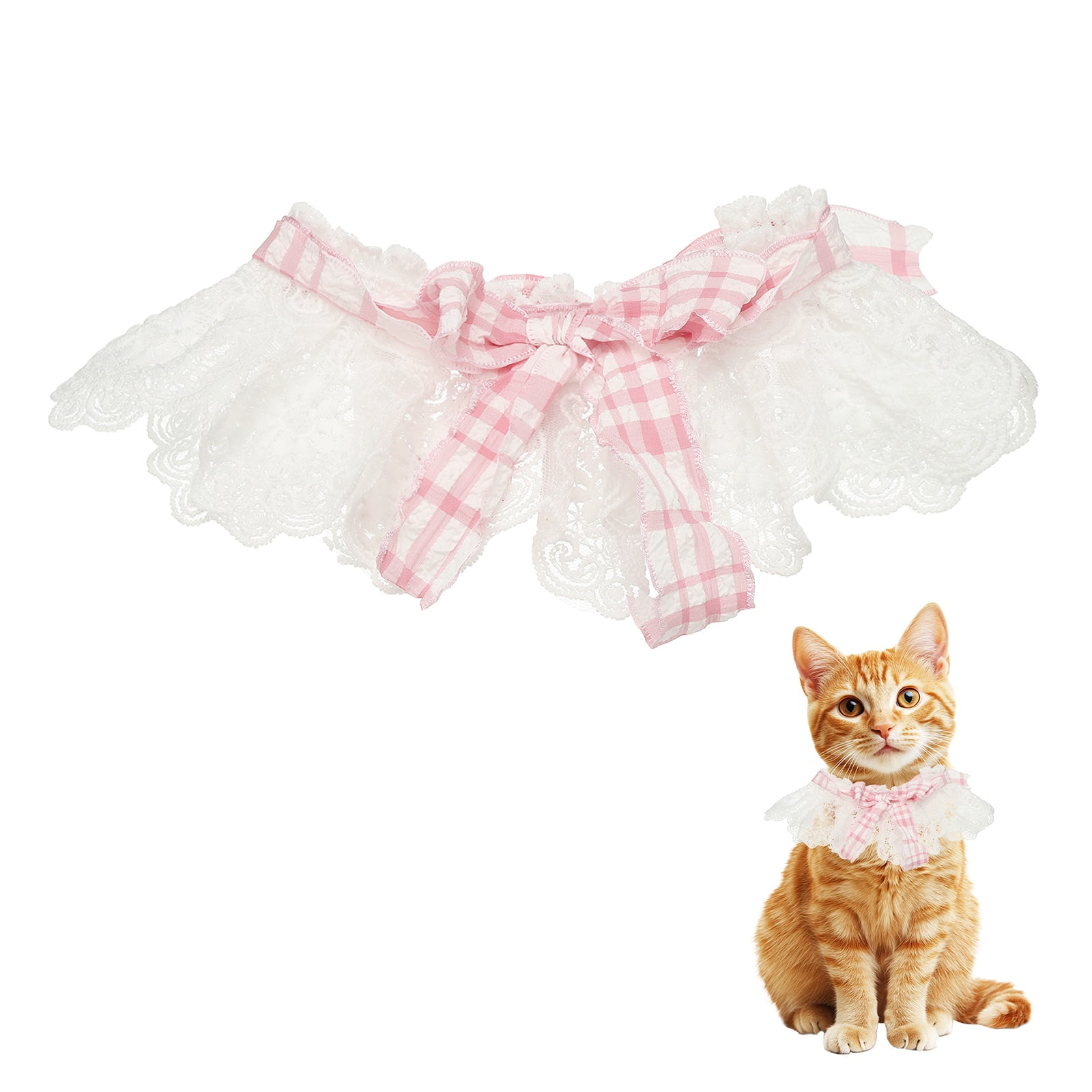 Collar de Encaje para Mascotas, Collar de Gato Lindo, Baberos para Perros, Pajarita para Mascotas, Bandana con Volantes Ajustable y Desprendible Rosa y M
