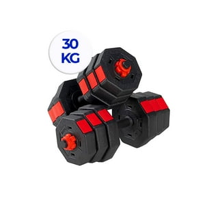 Genérico - 2 Mancuernas Y Discos, Total 30 Kg + Unión Hexagonal