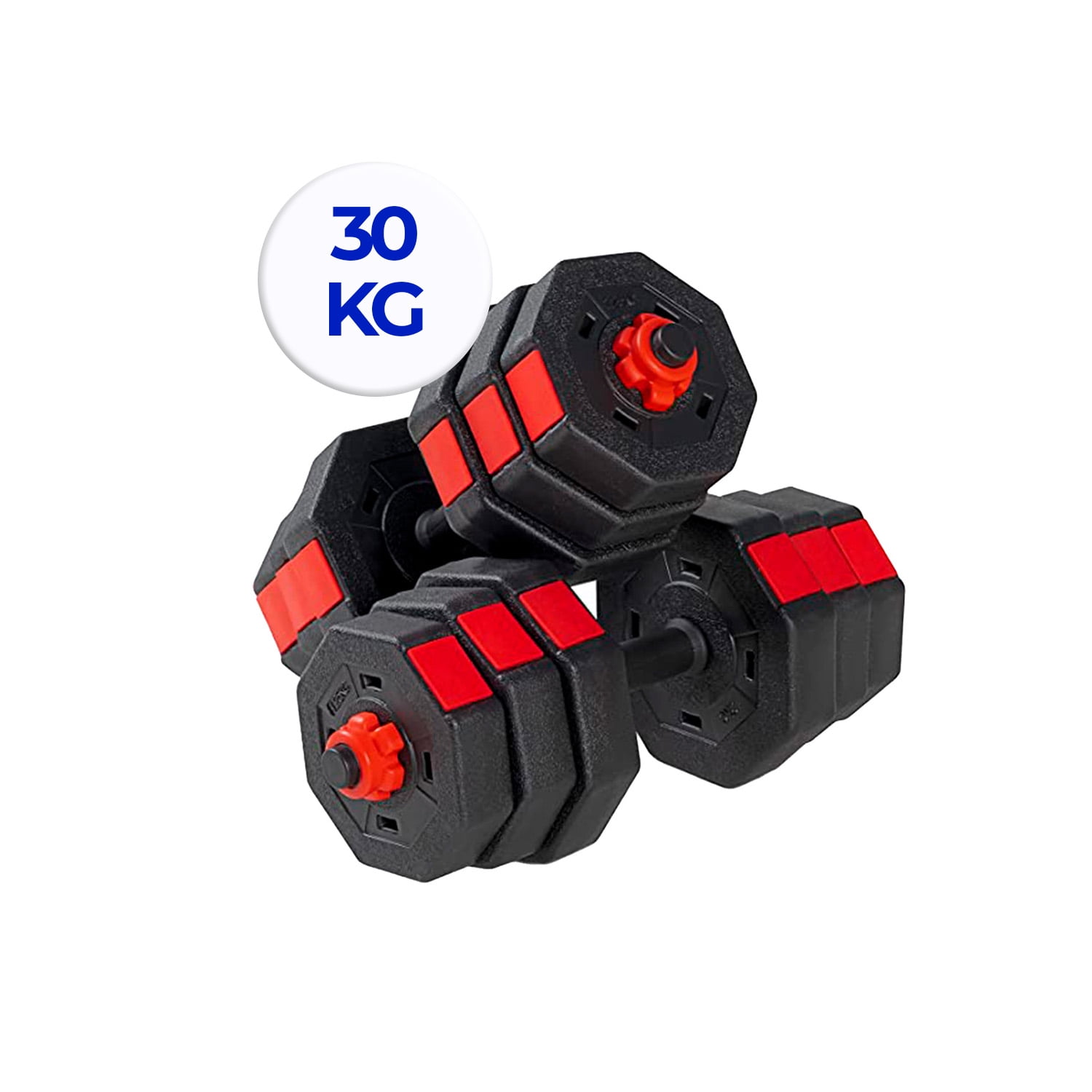 Genérico - 2 Mancuernas Y Discos, Total 30 Kg + Unión Hexagonal