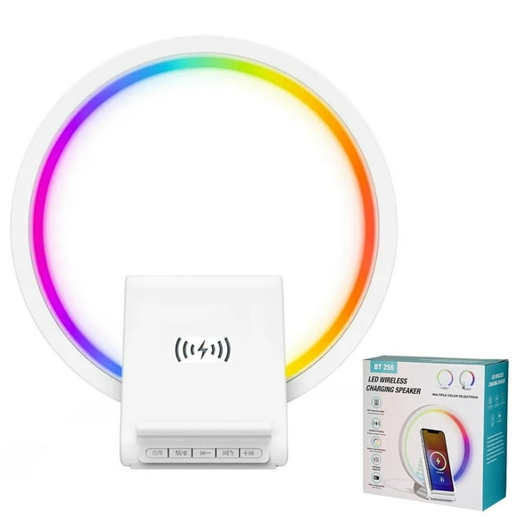 Cargador Inalámbrico 15W AARONMEI RGB Luz Nocturna Altavoz Bluetooth Blanco