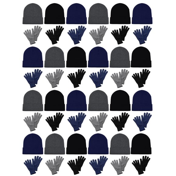 Gorros y guantes Winterlace – Pack de 48 unidades (Negro, Azul Marino y Gris)