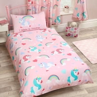 Milsleep - Ropa De Cama De Unicornio Arco Iris Rosa Para Niños Twin O Full Edredón / Juego De Funda De Edredón