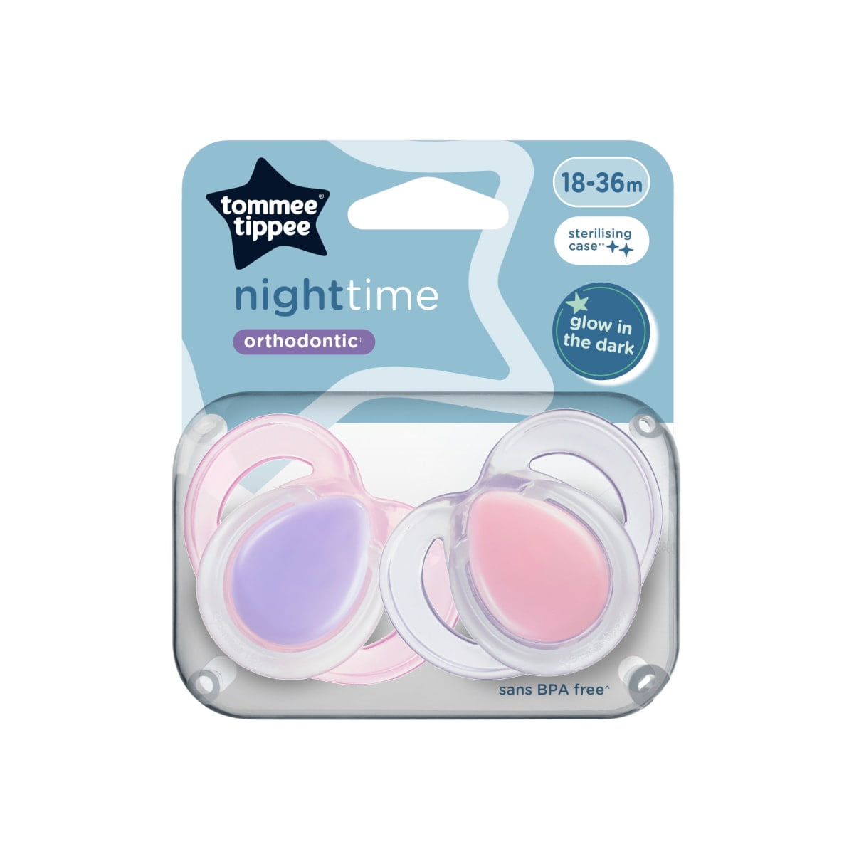 Tommee Tippee - Chupete De Silicona Night Time 18 36 Meses Brilla En La Oscuridad Rosado