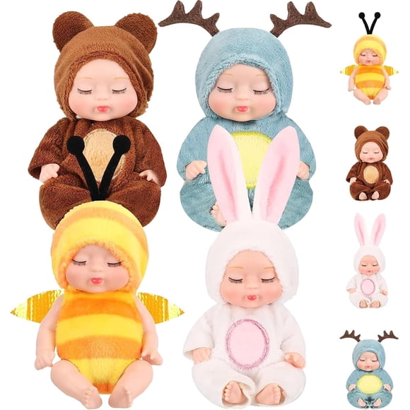 Set de muñecas bebé SwankyStyle de 4 piezas, mini muñecas de 10 cm