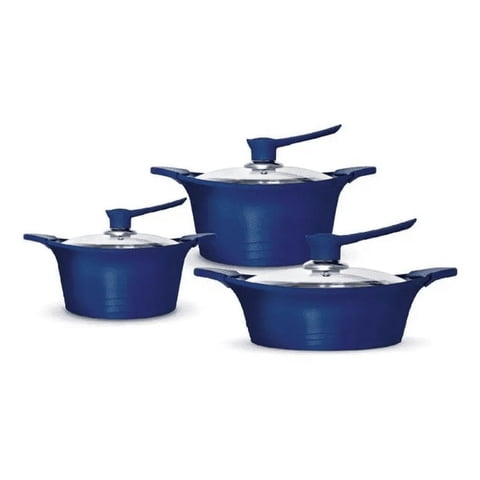Genérico - Juego Olla Bateria Cocina 6 Piezas Aluminio Fundido Azul