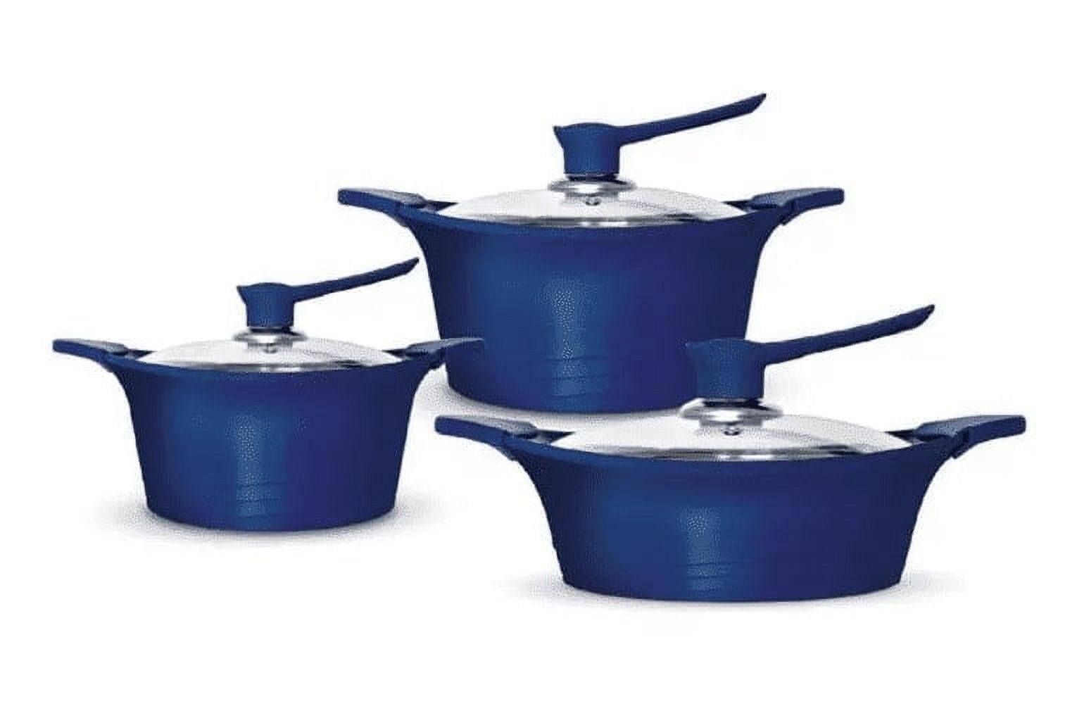 Genérico - Juego Olla Bateria Cocina 6 Piezas Aluminio Fundido Azul