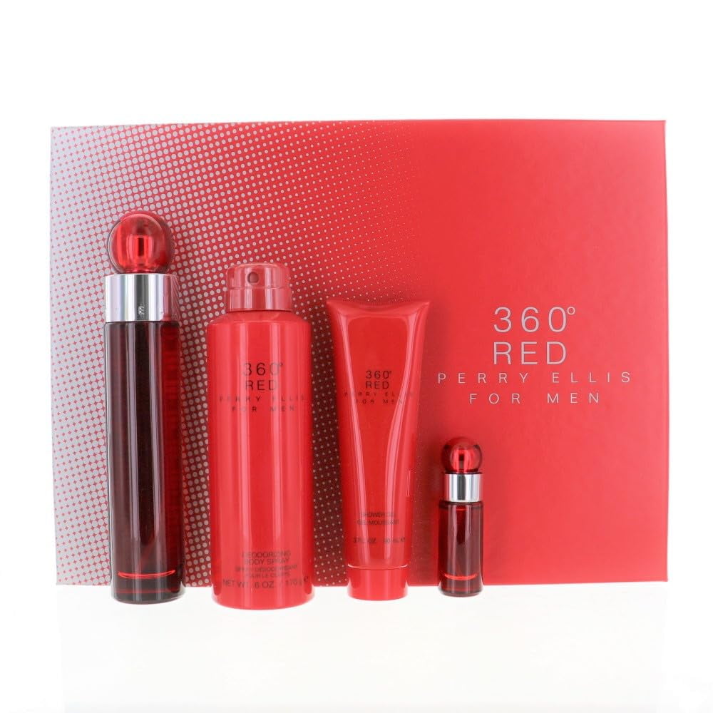 Set De Perfume Perry Ellis 360 Red Para Hombre 100 Ml Edt + Desodorante + After Shave