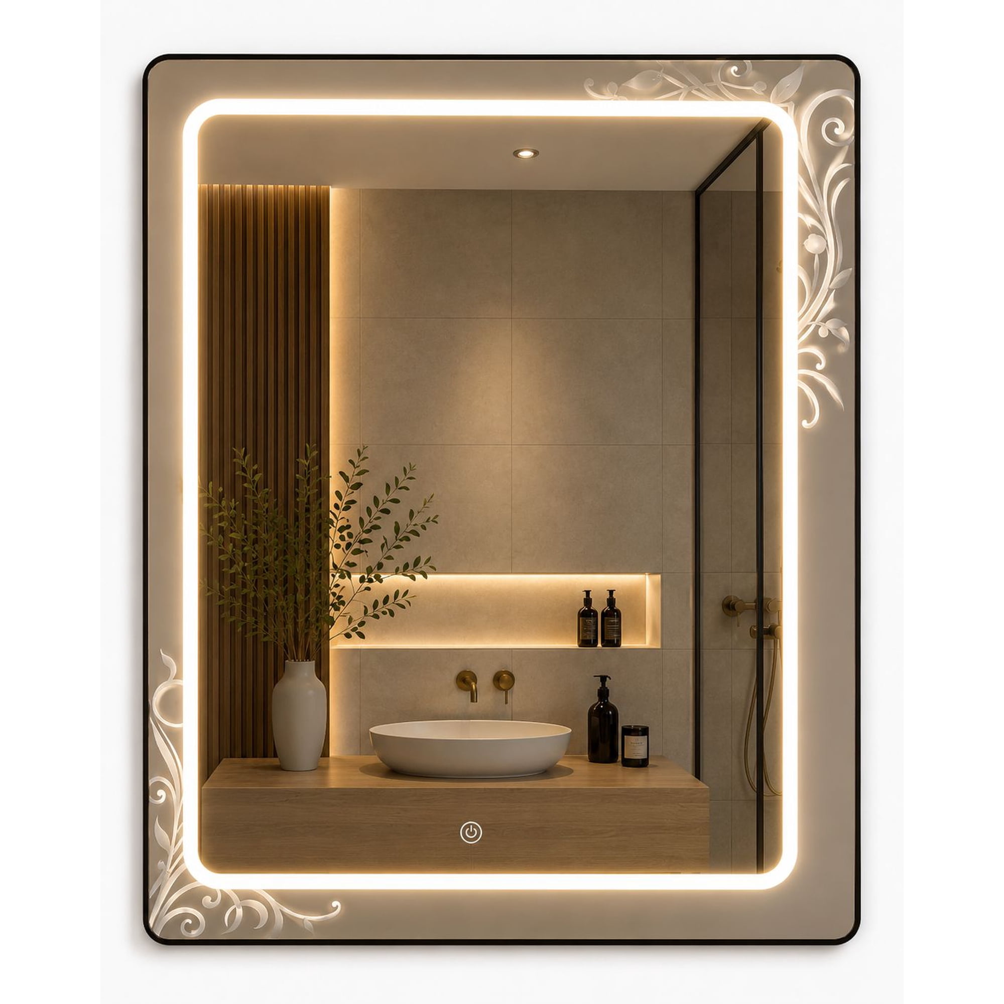 Lore - Espejo Led Decorativo 80x60 Cm | Luz Led Touch | Diseño Elegante Moderno Para Baño
