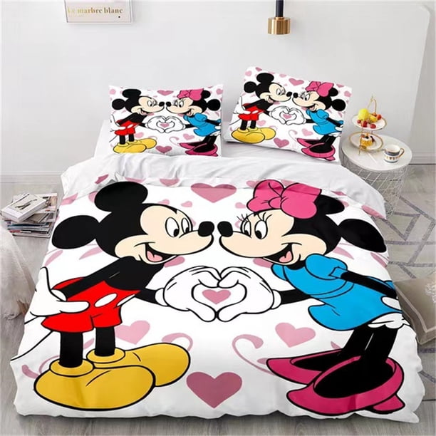Mickey and Minnie Duvet Cover Pillowcase Quilt Cover Bedding Set Home Bedding Needlework Multi-size Room Decoration