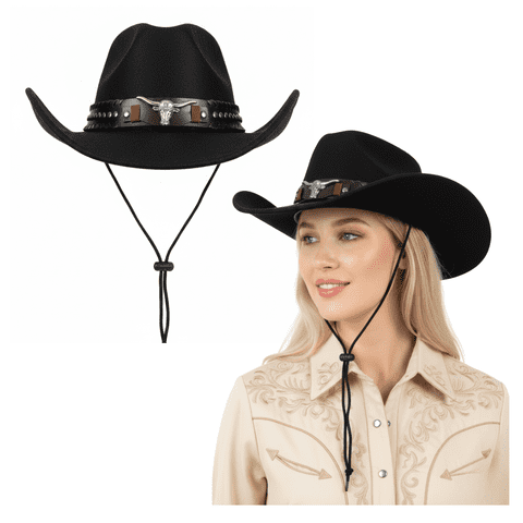 Genérico - Sombrero Vaquero Estilo Western Cowboy Unisex Adulto Negro Talla Única