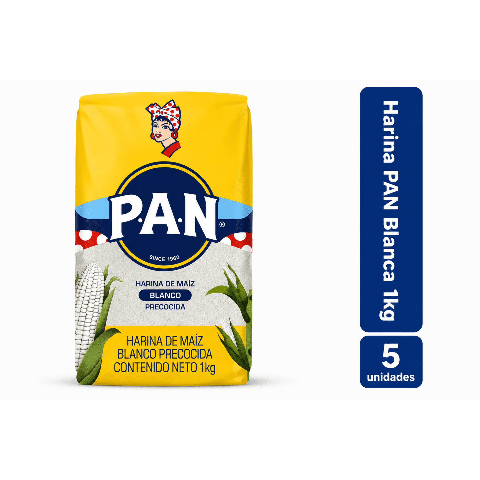 Alimentos Polar - Pack 5 Harina De Maiz Blanca Pan 1 Kilogramo