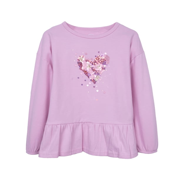 Polera Niña Manga Larga con Vuelo y Lentejuelas Rosada