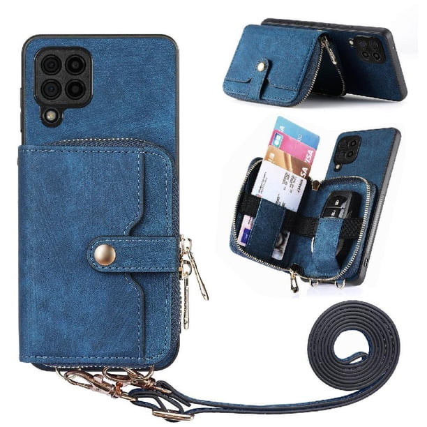 Funda Tipo Cartera con Correa Cruzada para Samsung Galaxy A12 5G Protección Contra Golpes Azul