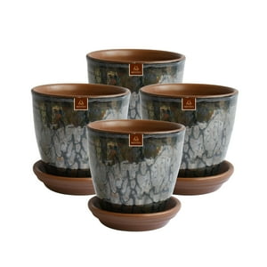 Pottery - Set De 4 Maceta Zafiro 14Cm Platino Y Sus Platos