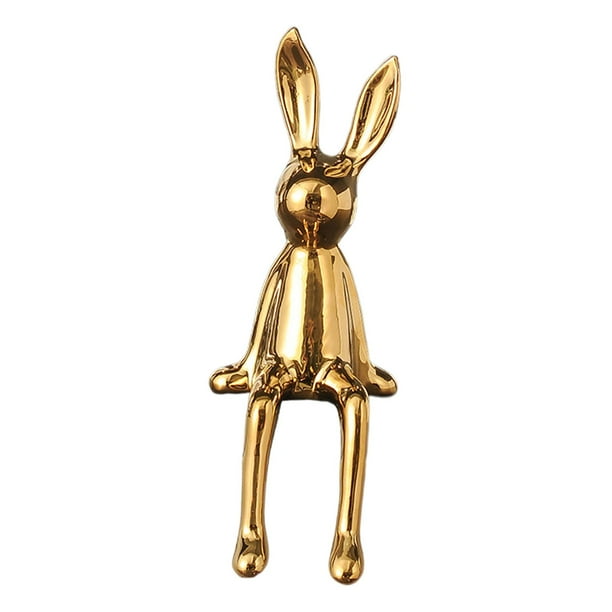Estatuas de conejo, esculturas, colección de artesanías de cerámica, decoración de mesa, figuras de animales para pasillo, escritorio, decoración del oro