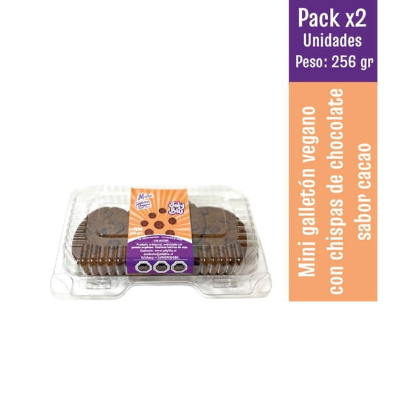 Pack x2 mini galletón vegano con chispas de chocolate sabor cacao