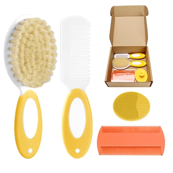 Set de cepillo y peine para bebé PAKENYESHA, cerdas suaves, 4 piezas