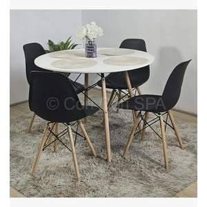 Cori Cori - Juego De Comedor Mesa Eames Blanca 100Cms + 4 Sillas Eames Negro