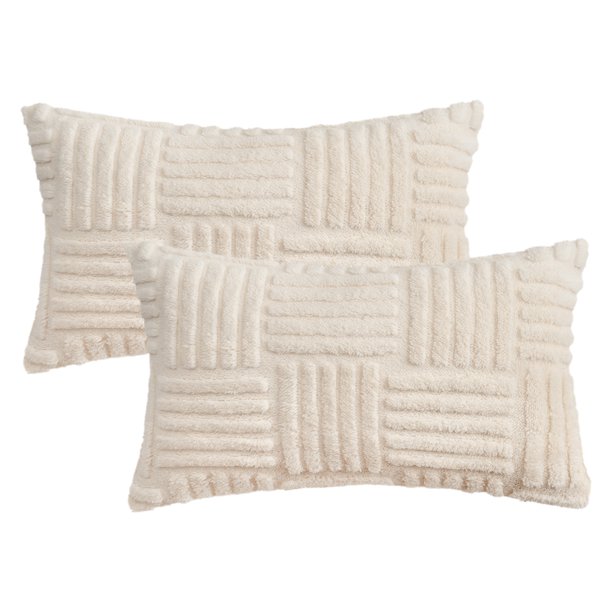 REGALWOVEN Fundas de Cojines Juego de 2 Fundas de Almohada Decorativas Suaves a Rayas para Sofá Decoración de Casa de Campo para Cama Sofá Sala de Estar Beige 12" x 20"