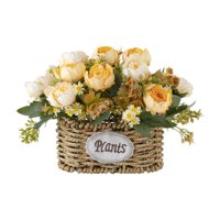 Magideal - Flores Artificiales Con Cesta, Centro De Mesa, Decoración Del Hogar, Regalo, Suministros Para Fiestas, Adorno, Decoración De Escritorio Para Bodas Y O Amarillo