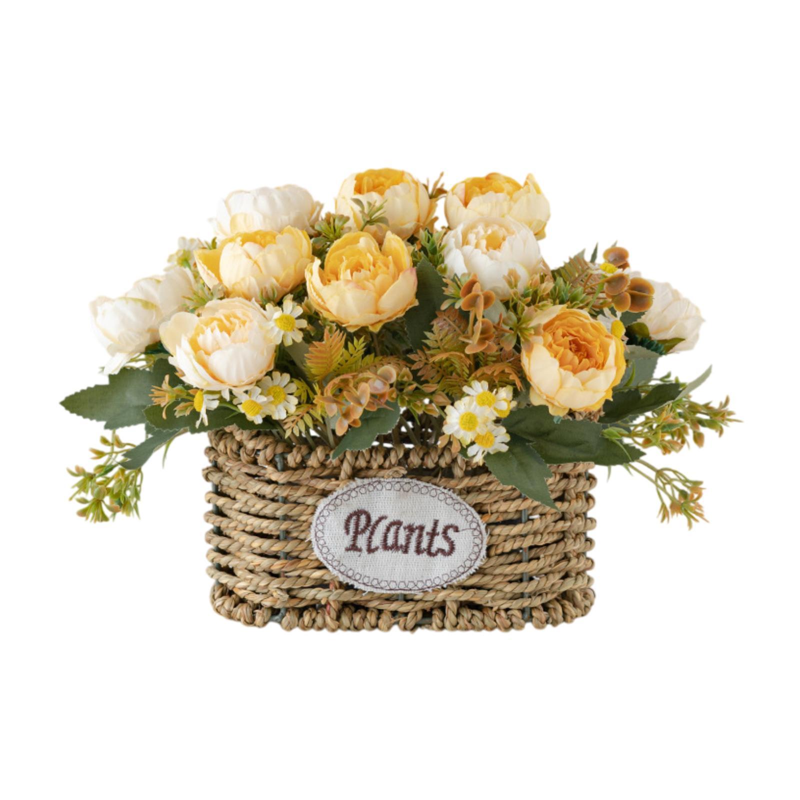 Magideal - Flores Artificiales Con Cesta, Centro De Mesa, Decoración Del Hogar, Regalo, Suministros Para Fiestas, Adorno, Decoración De Escritorio Para Bodas Y O Amarillo