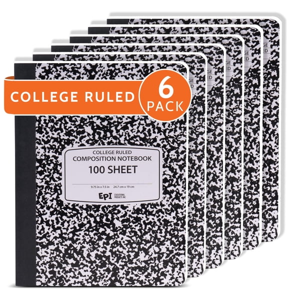 Cuaderno EPI paquete de 6, rayado universitario, 24,7 x 19 cm, 200 páginas